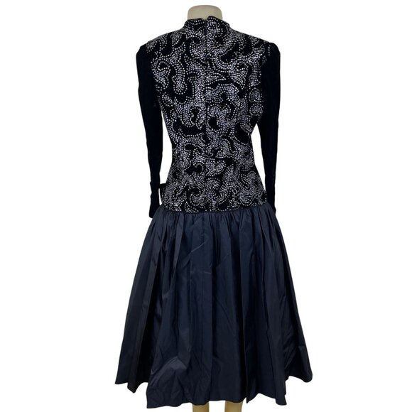 Vintage Nili Martin Womens Black Velvet & Taffeta Gown Dress With Sequins Sz 10 - Picture 3 of 8